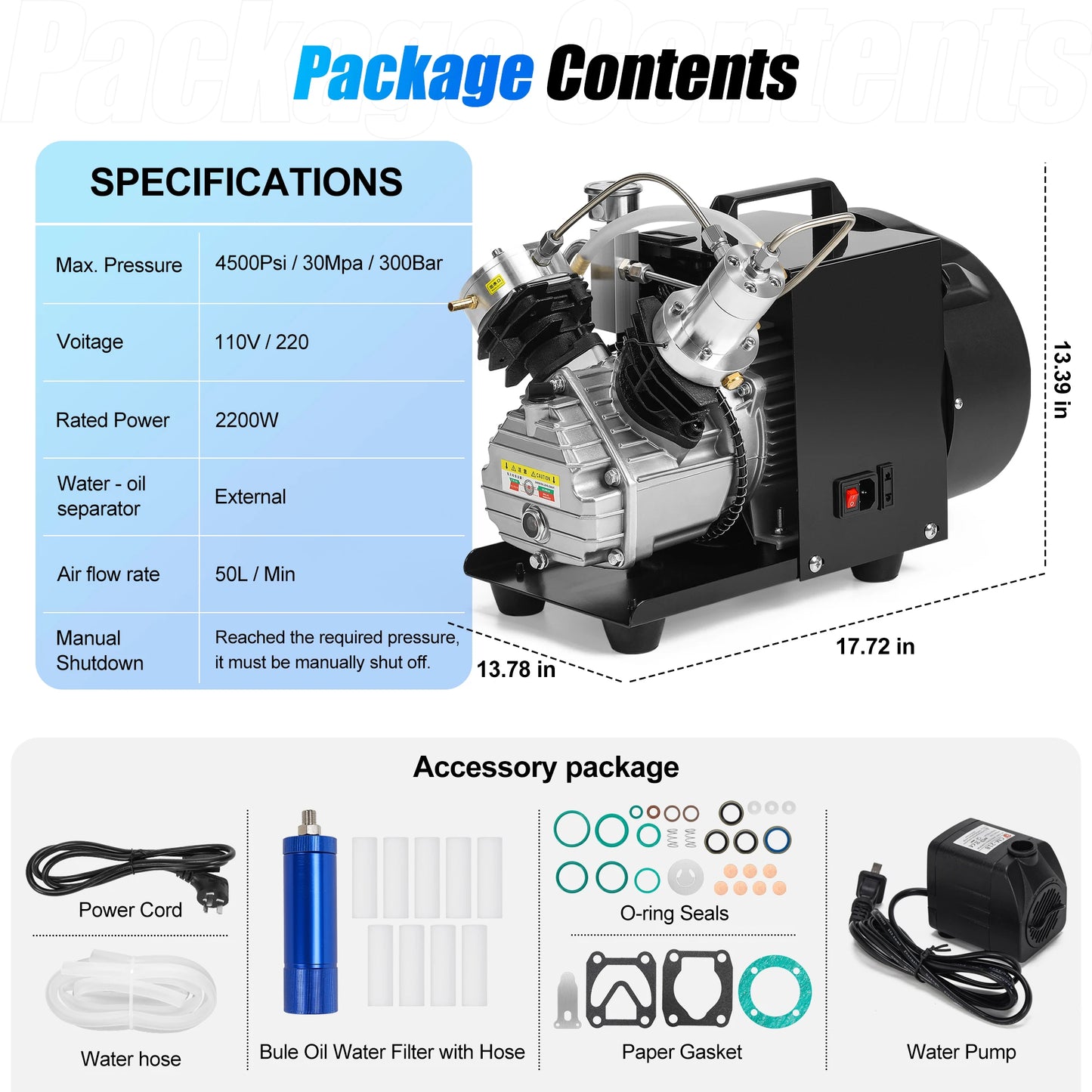 TUXING TXEDM041 300Bar PCP Air Compressor 4500Psi Diving Portable High Pressure Compressor for PCP Paintball Scuba 6.8L Tank