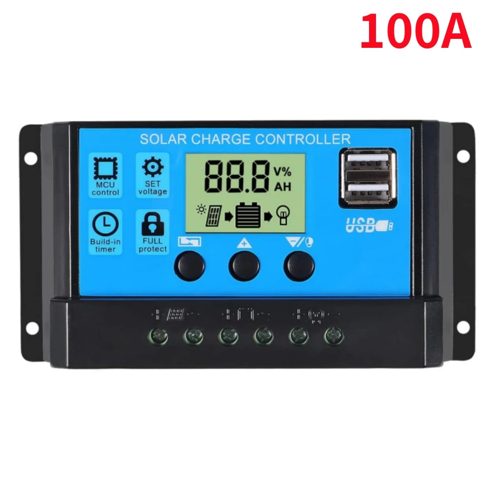 10/20/30/40/100A Solar Charge Controller Discharge Controller LCD Display Dual USB Auto Solar Cell Panel Charger Accessories