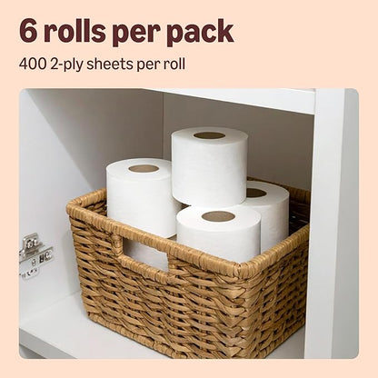 Our Essentials by Amazon Toilet Tissue Double Roll, 2-ply, 6 Rolls (1 Pack of 6), 400 Sheets per Roll