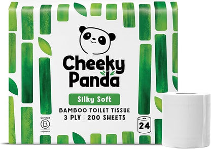 The Cheeky Panda Bamboo Toilet Rolls Bulk Buy – 24 Rolls of 3 Ply Toilet Paper | Plastic Free Packaging and Sustainable Tissue Paper | White
