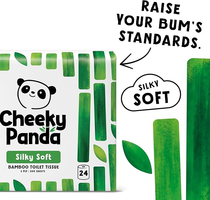 The Cheeky Panda Bamboo Toilet Rolls Bulk Buy – 24 Rolls of 3 Ply Toilet Paper | Plastic Free Packaging and Sustainable Tissue Paper | White