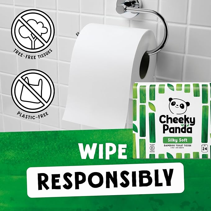 The Cheeky Panda Bamboo Toilet Rolls Bulk Buy – 24 Rolls of 3 Ply Toilet Paper | Plastic Free Packaging and Sustainable Tissue Paper | White