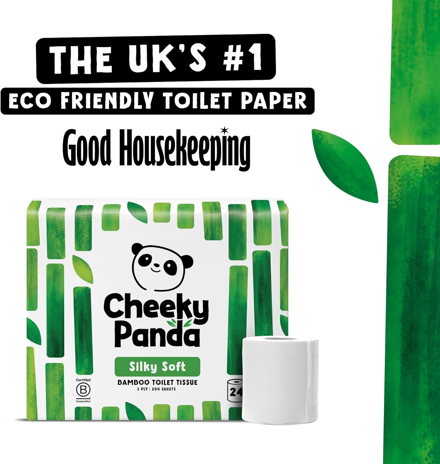 The Cheeky Panda Bamboo Toilet Rolls Bulk Buy – 24 Rolls of 3 Ply Toilet Paper | Plastic Free Packaging and Sustainable Tissue Paper | White