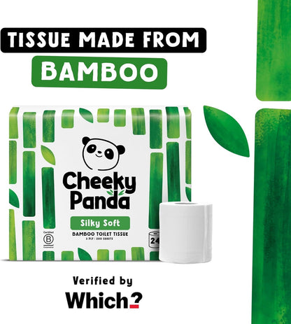The Cheeky Panda Bamboo Toilet Rolls Bulk Buy – 24 Rolls of 3 Ply Toilet Paper | Plastic Free Packaging and Sustainable Tissue Paper | White