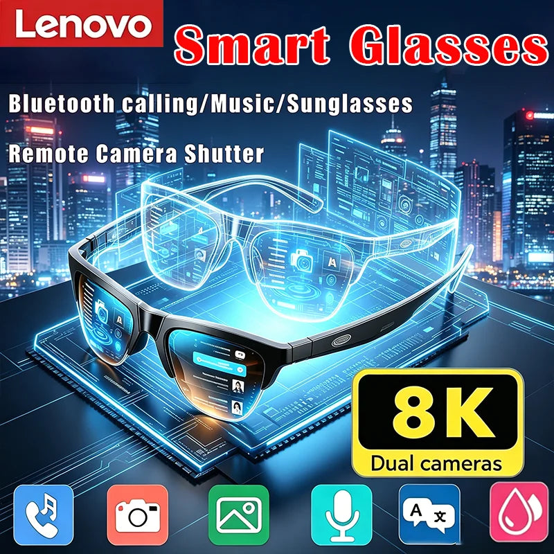 Lenovo 2026 New 8K AI Smart Glasses AI Translation HD Hands Free Calling AI Chat Recording Music Playback Smart Sunglasses