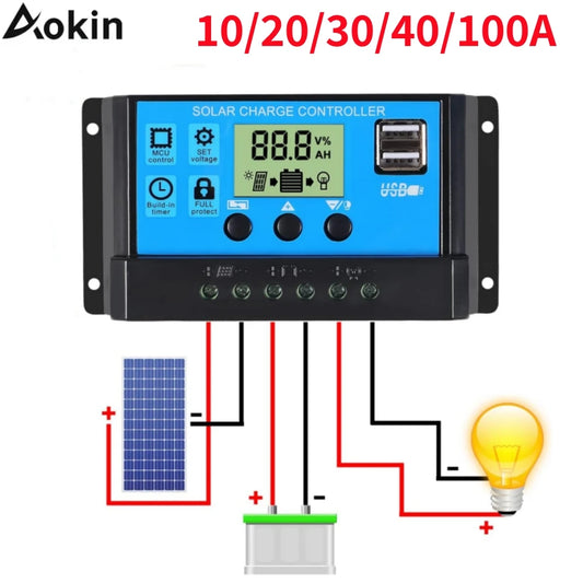 10/20/30/40/100A Solar Charge Controller Discharge Controller LCD Display Dual USB Auto Solar Cell Panel Charger Accessories