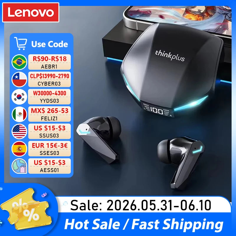 New Lenovo XT53 Wireless Upgrade Bluetooth 5.4 Earphones LED Digital Display Waterproof Headphones Low Latency Gaming Earbuds