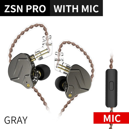 KZ ZSN Pro Hanging In Ear Monitor Earphones Metal Technology Hifi Bass Earbuds Sport Noise Cancelling Headset ZSX Gamer Mic X