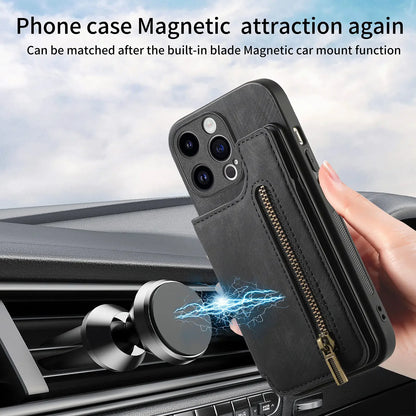 Leather Zipper Wallet with Card Holder Phone Case for IPhone 15 14 11 Pro Max 13 12 Mini X XR XS Max 8 7 Plus Shockproof Cover
