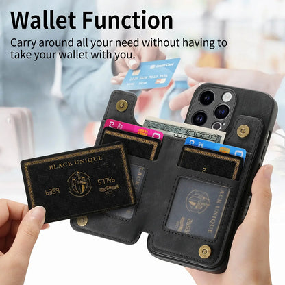 Leather Zipper Wallet with Card Holder Phone Case for IPhone 15 14 11 Pro Max 13 12 Mini X XR XS Max 8 7 Plus Shockproof Cover