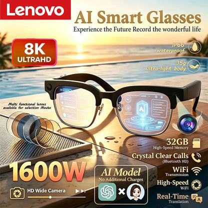 Lenovo 8K 1600MP AI Smart Glasses Hands-Free Calling AI Translation AI Voice Assistant Remote Control Touch Photo AI Glasses