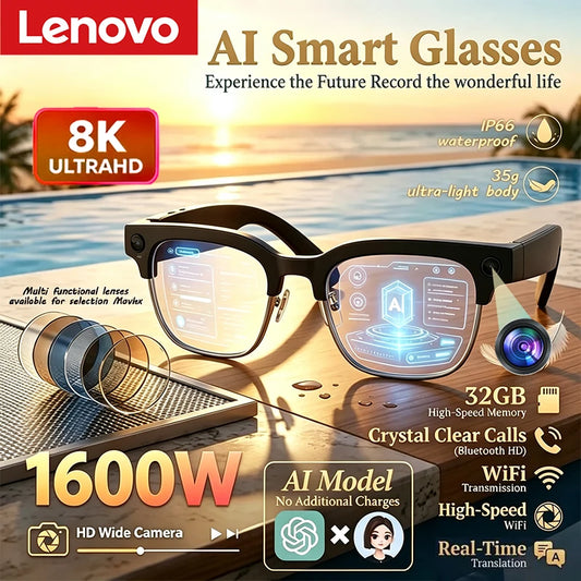 Lenovo 8K 1600MP AI Smart Glasses Hands-Free Calling AI Translation AI Voice Assistant Remote Control Touch Photo AI Glasses
