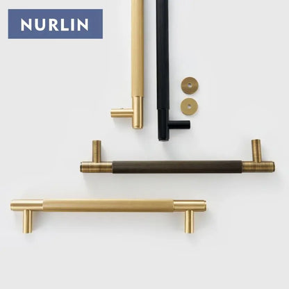 Nurlin Brass Door Double Single Sided Linear Striped Pull Bar Wood Gate Glass Door Shower Room Kitchen Appliance Matt Gold Black