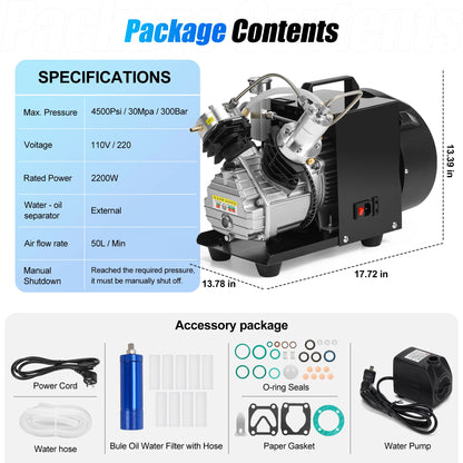 TUXING TXEDM041 300Bar PCP Air Compressor 4500Psi Diving Portable High Pressure Compressor for PCP Paintball Scuba 6.8L Tank