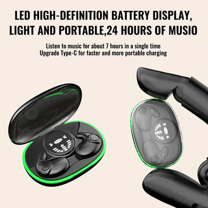 TWS Bluetooth 5.3 Wireless Earphone Invisible Sleep Headphones Hidden Earbuds IPX5 Waterproof Noise Reduction Sports Headset