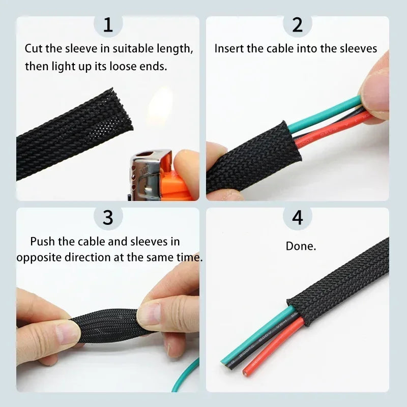 1~50m Black-Red PET Braid Sleeves 2/4/6/8/10/12/14/16/20/25/30/40/50mm High Density Insulated Snake Skin Cable Wrap Sheath