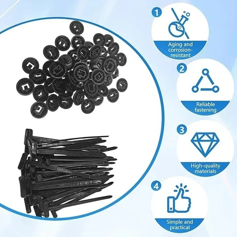 Nylon Cable Tie Buckle Heavy Duty Zip Ties with Pin Button Universal Self-locking Zip Ties Tool Car Daily Repair Fastening Strap