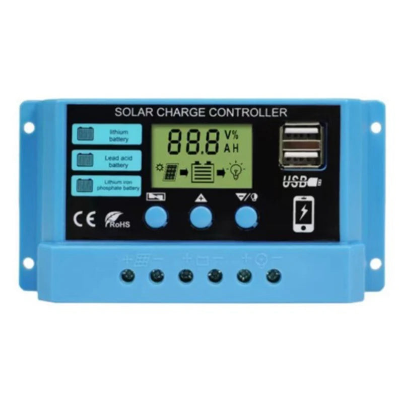 Solar charge Controller 12V/24V 30A 20A 10A Solar Regulator PWM Battery Charger LCD Display Dual USB 5V Output Timer Setting