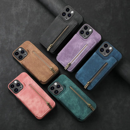 Leather Zipper Wallet with Card Holder Phone Case for IPhone 15 14 11 Pro Max 13 12 Mini X XR XS Max 8 7 Plus Shockproof Cover