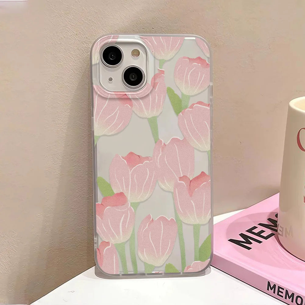 Flower Clear Phone Case For iPhone 16 Pro Case iPhone 13 15 17 11 12 14 Pro Max Plus 12 13 Mini Shockproof Silicone Soft Cover