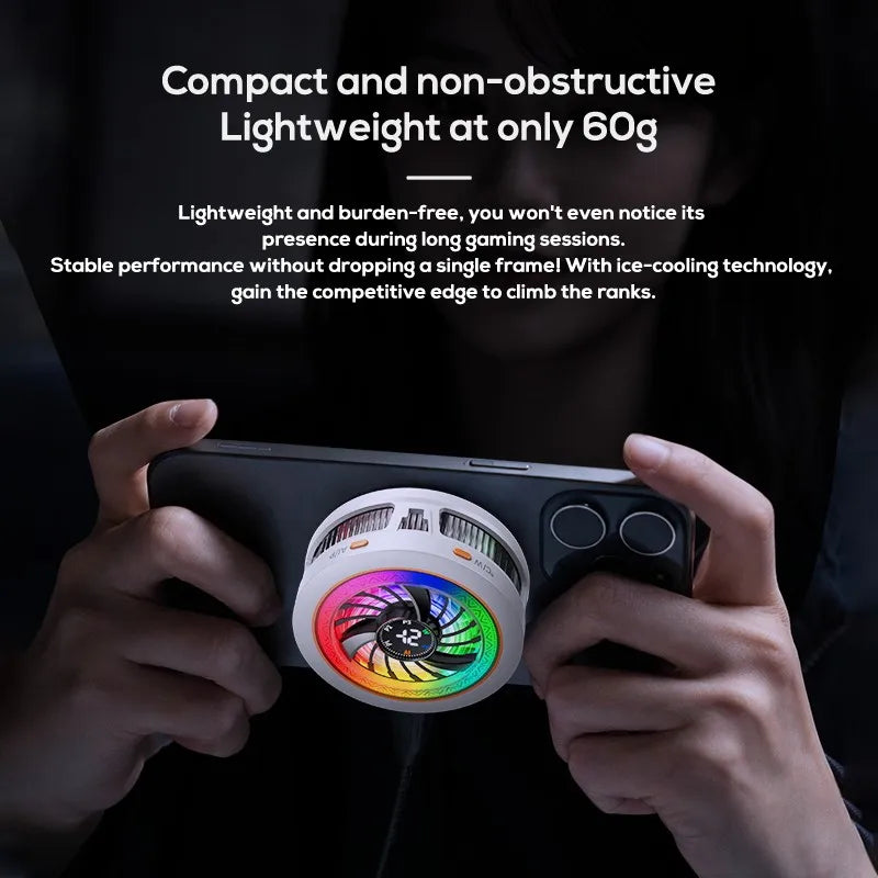 K6 Mobile Cooler 15W AI Low Noise Digital Display Freeze Semiconductor Heat Sink For Gaming Smart Temp Control & RGB Lights