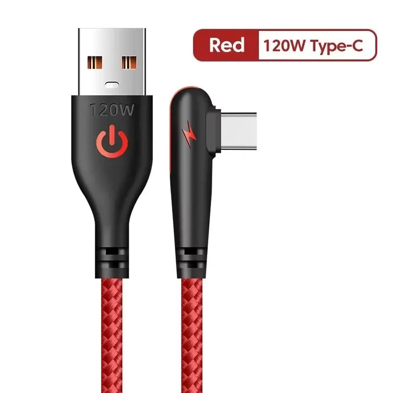 90 Degree Elbow Type C USB Fast Charging Cable for Huawei Mate 60 50 40 P60 P50 Honor Xiaomi Redmi POCO 120W Quick Charger Cable