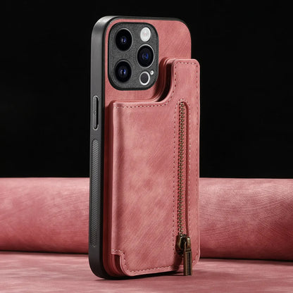 Leather Zipper Wallet with Card Holder Phone Case for IPhone 15 14 11 Pro Max 13 12 Mini X XR XS Max 8 7 Plus Shockproof Cover