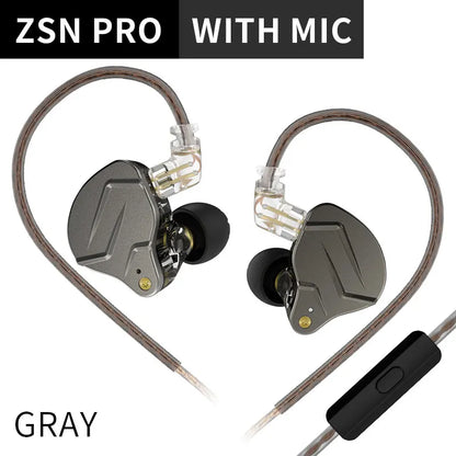 KZ ZSN PRO Earphones 1DD+1BA Hybrid Drive HIFI Bass Earbud Replaceable Cable