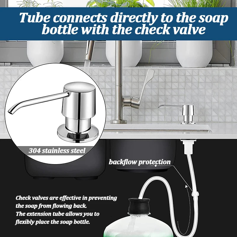 Stainless Steel Soap Dispenser Extension Tube Kit Kitchen Sink Liquid Soap Dispenser Bathroom Lotion Detergent Hand Press Pumps