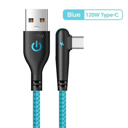 90 Degree Elbow Type C USB Fast Charging Cable for Huawei Mate 60 50 40 P60 P50 Honor Xiaomi Redmi POCO 120W Quick Charger Cable