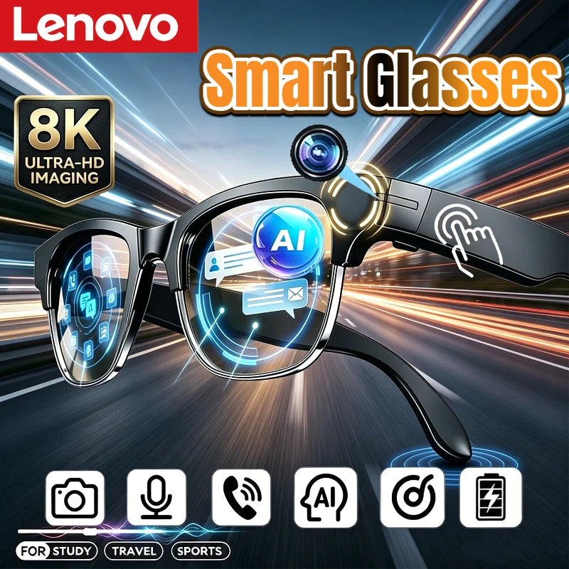 Lenovo 8K HD AI Smart Glasses AI Translation Hands-Free Calling AI Chat Logging Music Playback Smart Sunglasses for Men 2026 New