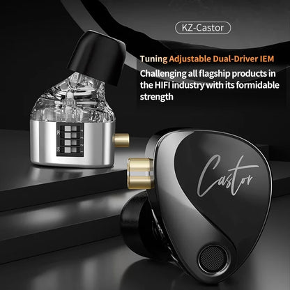 KZ Castor Wired Earphone Improved Bass HiFi Earphones 2 Dynamic Tunable Balance Monitor Headset Noise Cancelling Earbuds