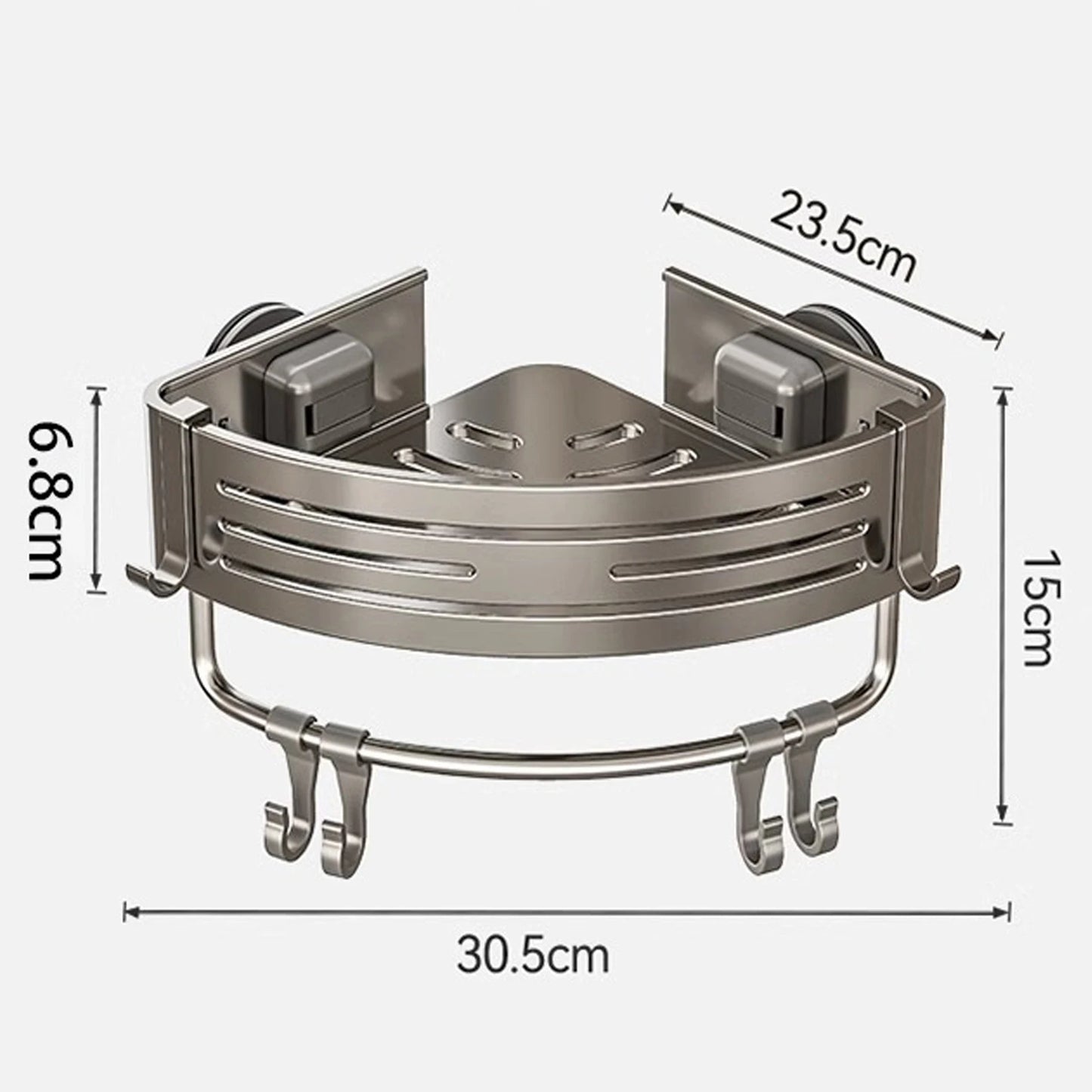 Bathroom Shelf for Shower Corner with Towel Holder Hooks, Suction Cup Wall Mounted Grey Bathroom Rack Space Aluminum