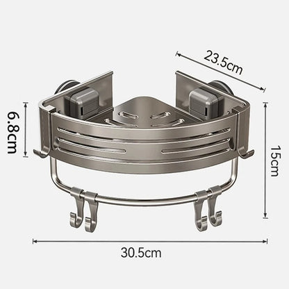 Bathroom Shelf for Shower Corner with Towel Holder Hooks, Suction Cup Wall Mounted Grey Bathroom Rack Space Aluminum