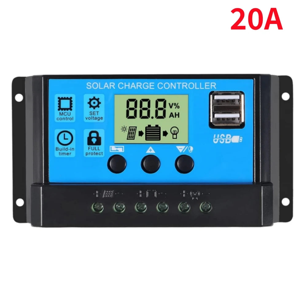 10/20/30/40/100A Solar Charge Controller Discharge Controller LCD Display Dual USB Auto Solar Cell Panel Charger Accessories
