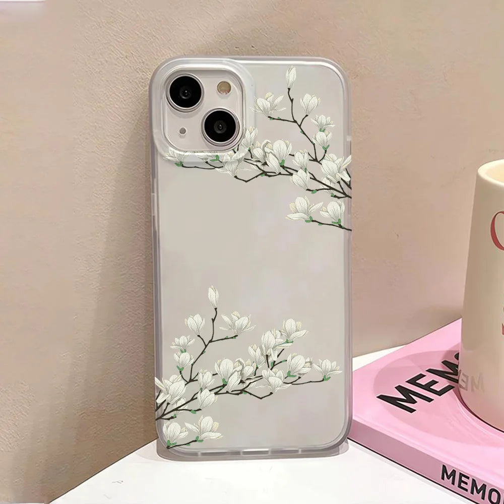 Flower Clear Phone Case For iPhone 16 Pro Case iPhone 13 15 17 11 12 14 Pro Max Plus 12 13 Mini Shockproof Silicone Soft Cover