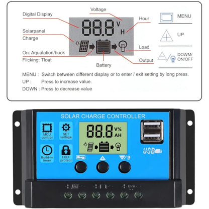 10/20/30/40/100A Solar Charge Controller Discharge Controller LCD Display Dual USB Auto Solar Cell Panel Charger Accessories