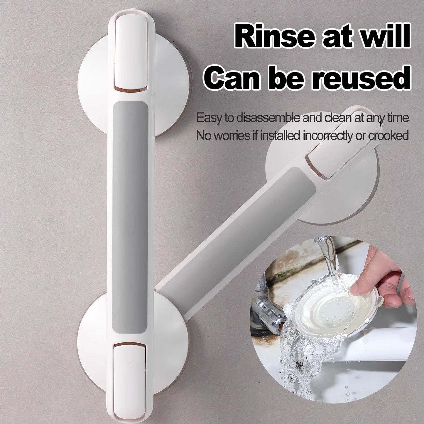 Bathroom Safety Handrail for Elderly No Drill Suction Grab Bar Non-Slip Reusable Shower Toilet Kitchen Tile Glass Wall
