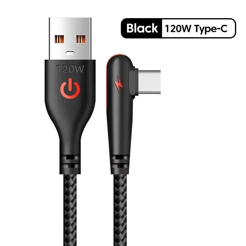 90 Degree Elbow Type C USB Fast Charging Cable for Huawei Mate 60 50 40 P60 P50 Honor Xiaomi Redmi POCO 120W Quick Charger Cable