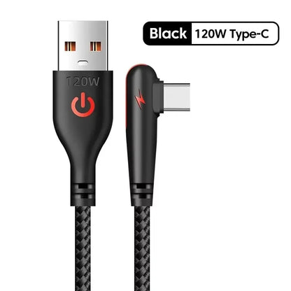 90 Degree Elbow Type C USB Fast Charging Cable for Huawei Mate 60 50 40 P60 P50 Honor Xiaomi Redmi POCO 120W Quick Charger Cable