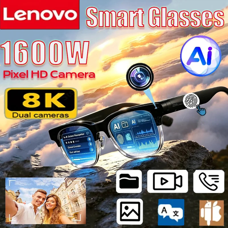 Lenovo 8K 1600MP AI Smart Glasses HD Hands-Free Calling AI Translation AI Chat Logging Music Playback New Smart Sunglasses