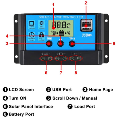 10/20/30/40/100A Solar Charge Controller Discharge Controller LCD Display Dual USB Auto Solar Cell Panel Charger Accessories