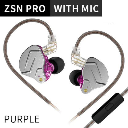 KZ ZSN PRO Earphones 1DD+1BA Hybrid Drive HIFI Bass Earbud Replaceable Cable