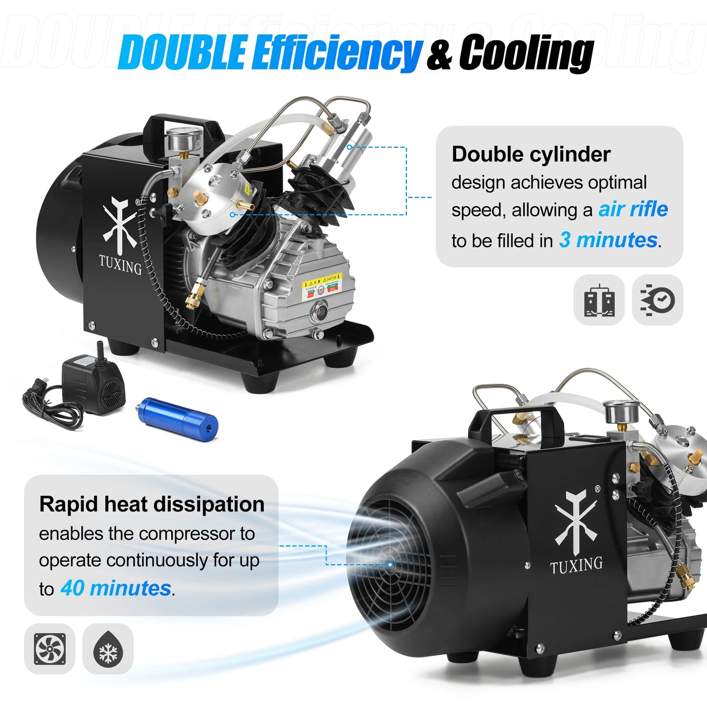 TUXING TXEDM041 300Bar PCP Air Compressor 4500Psi Diving Portable High Pressure Compressor for PCP Paintball Scuba 6.8L Tank