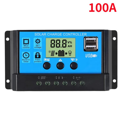 10/20/30/40/100A Solar Charge Controller Discharge Controller LCD Display Dual USB Auto Solar Cell Panel Charger Accessories