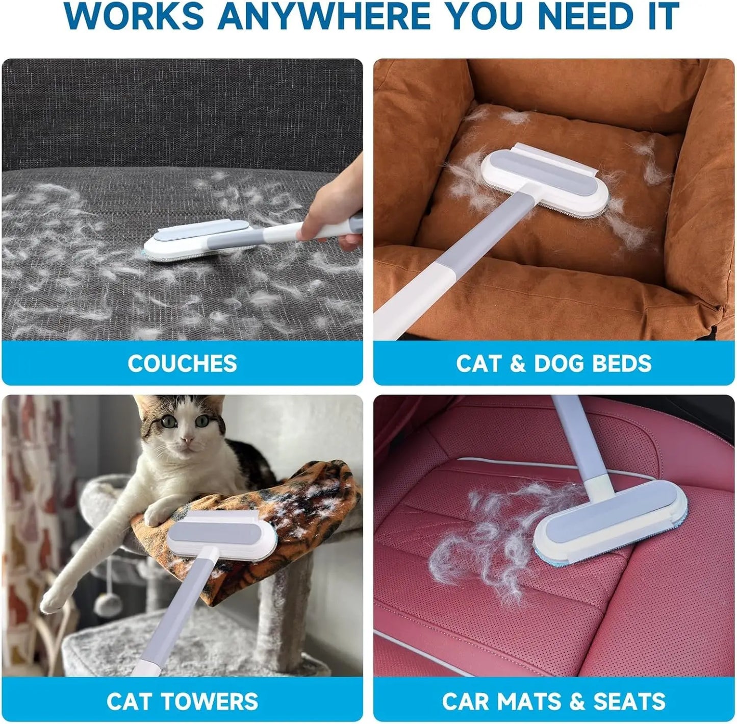 Pet Hair Remover, a Four in One Reusable Tool for Dog and Cat Hair Removal - Suitable for Sofas, Carpets, and Car Seats