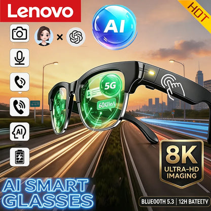 Lenovo HOT 8K HD AI Smart Sunglasses AI Translation Hands-Free Calling Music Playback & Chat Logging Smart Glasses for Men 2027