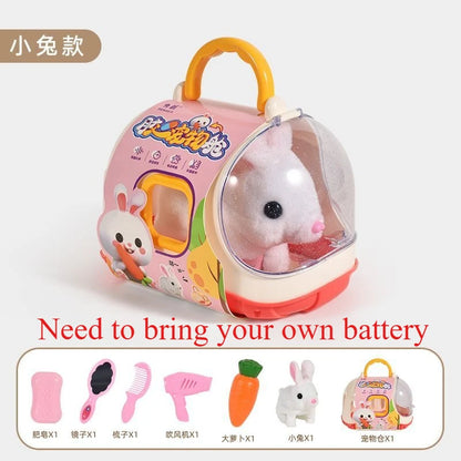 New Children's Simulation of Electric Plush Animal Toys, Play House Gifts for Boys and Girls with Sound Pet Toy Sets with Cages！
