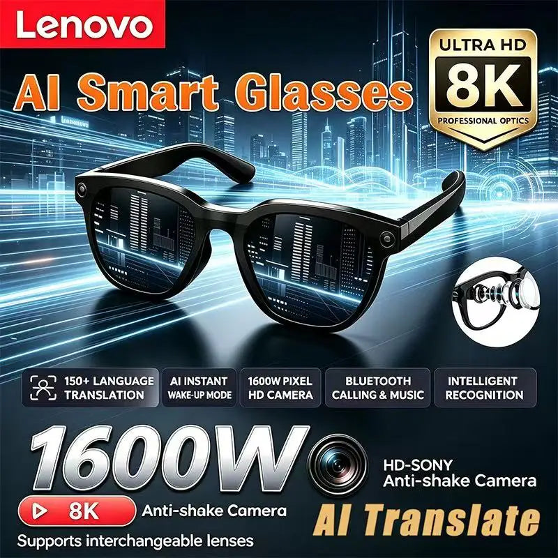 Lenovo 2026 New 8K AI Smart Glasses AI Translation HD Hands-Free Calling AI Chat Logging Music Playback Smart Sunglasses