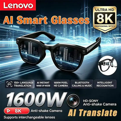 Lenovo 2026 New 8K AI Smart Glasses AI Translation HD Hands-Free Calling AI Chat Logging Music Playback Smart Sunglasses